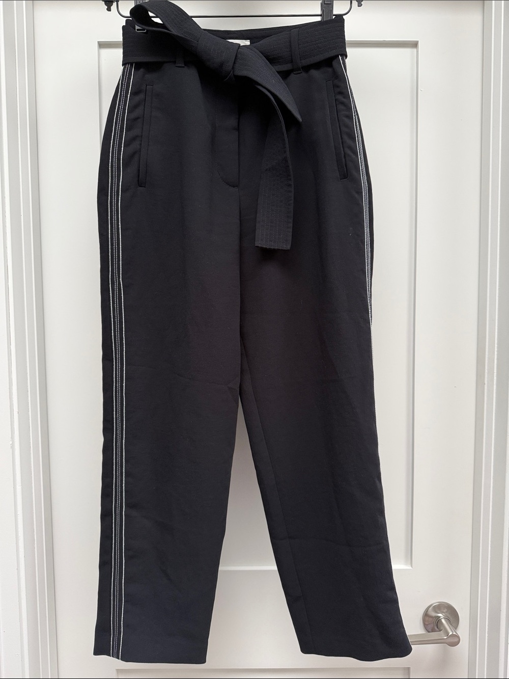 Wilfred Jallade Black Tapered Trousers with White Side Stripes